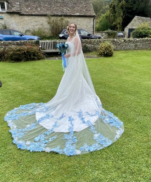 blue embroidered wedding veil